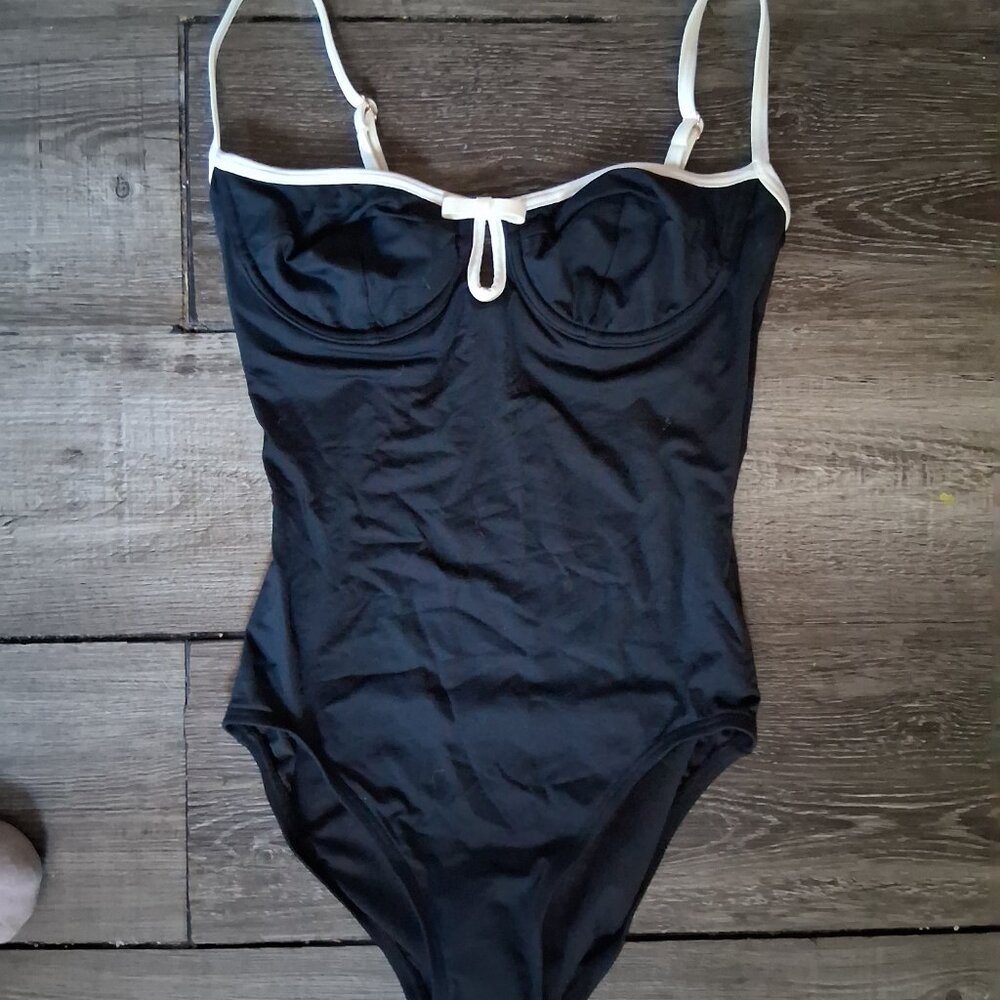 Kate Spade Plage Du Midi Black UW One-Piece Swimsuit Small New